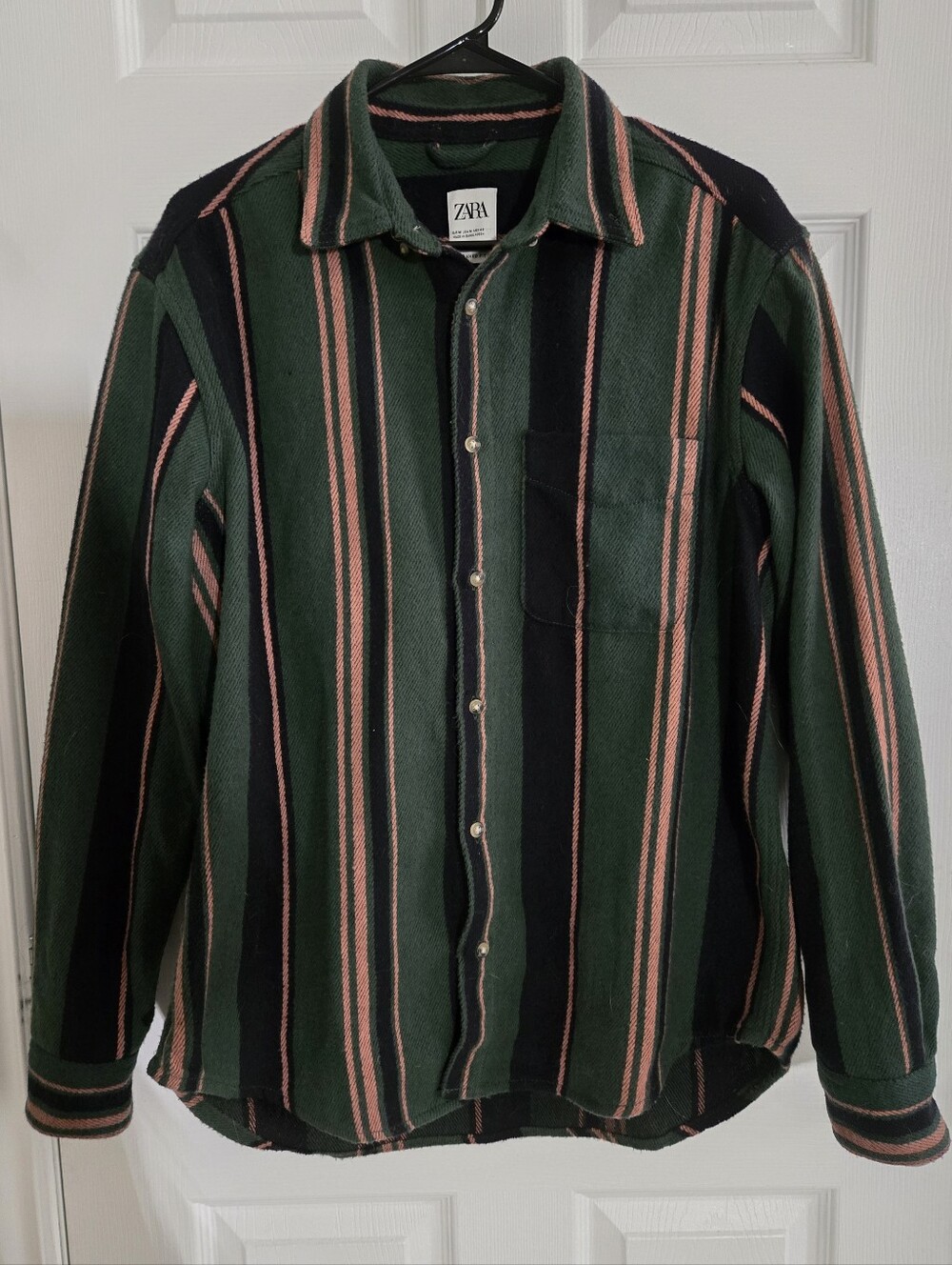 ZARA Green, Black & Pink Striped Button-Down Shirt